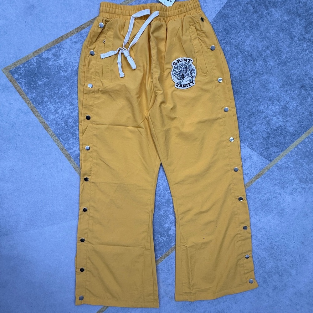 Men's Yellow Snap-Side Jogger Pants with Drawstring